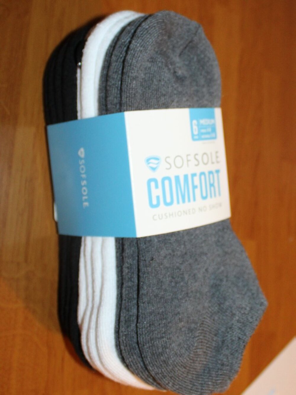 Sofsole Comfort Cushioned No Show Socks 6 Pack NIP Gray White Black Sz M